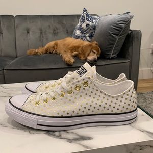 Converse Ox White & Gold Polka Dot Canvas Sz 10